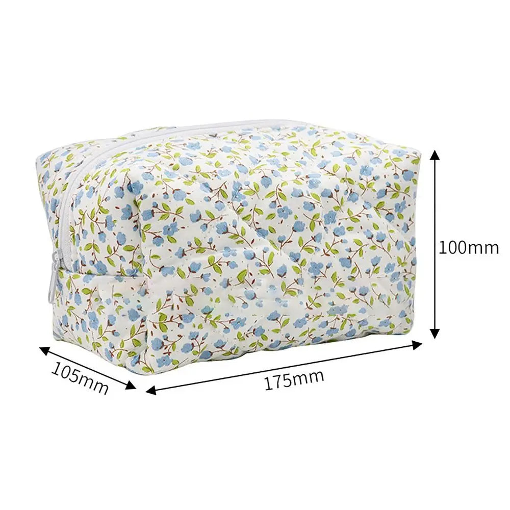 1PC Flower Printed Puffy Quilted Zipper Makeup Bag