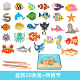 Wooden Magnetic Fishing Toys Baby Cartoon Marine Life