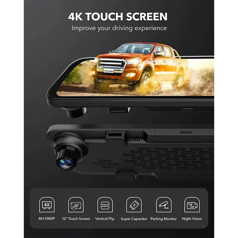 WOLFBOX G840S 12"IPS Dash Camera 4K Rearview Dash