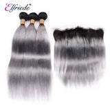 Elfriede 1BGrey Straight Ombre Colored Hair Bundles with