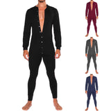 Mens Jumpsuit Romper Pajamas Casual Button Single-Breasted Bodysuit