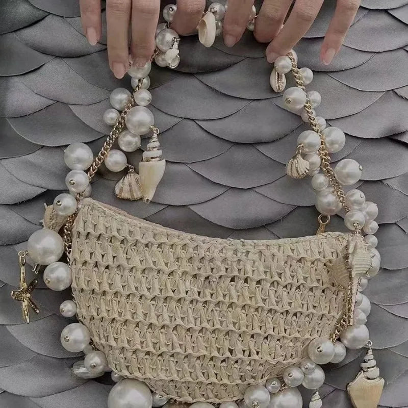 Fairy Pearl Conch Grass Woven Bag Handheld Crossbody