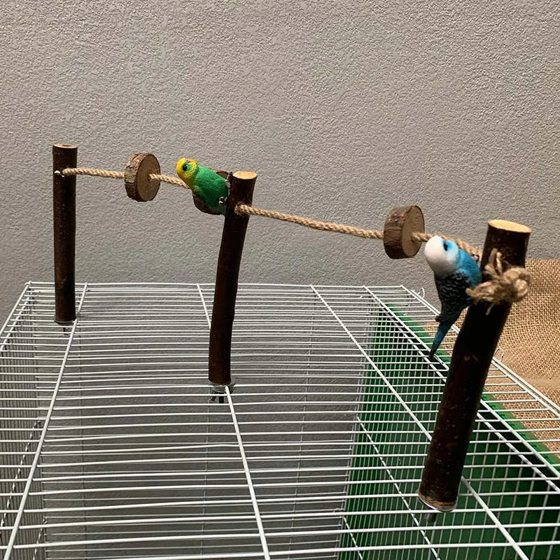 Pet Parrot Wooden Perch Stand Hanging Climbing Hammock