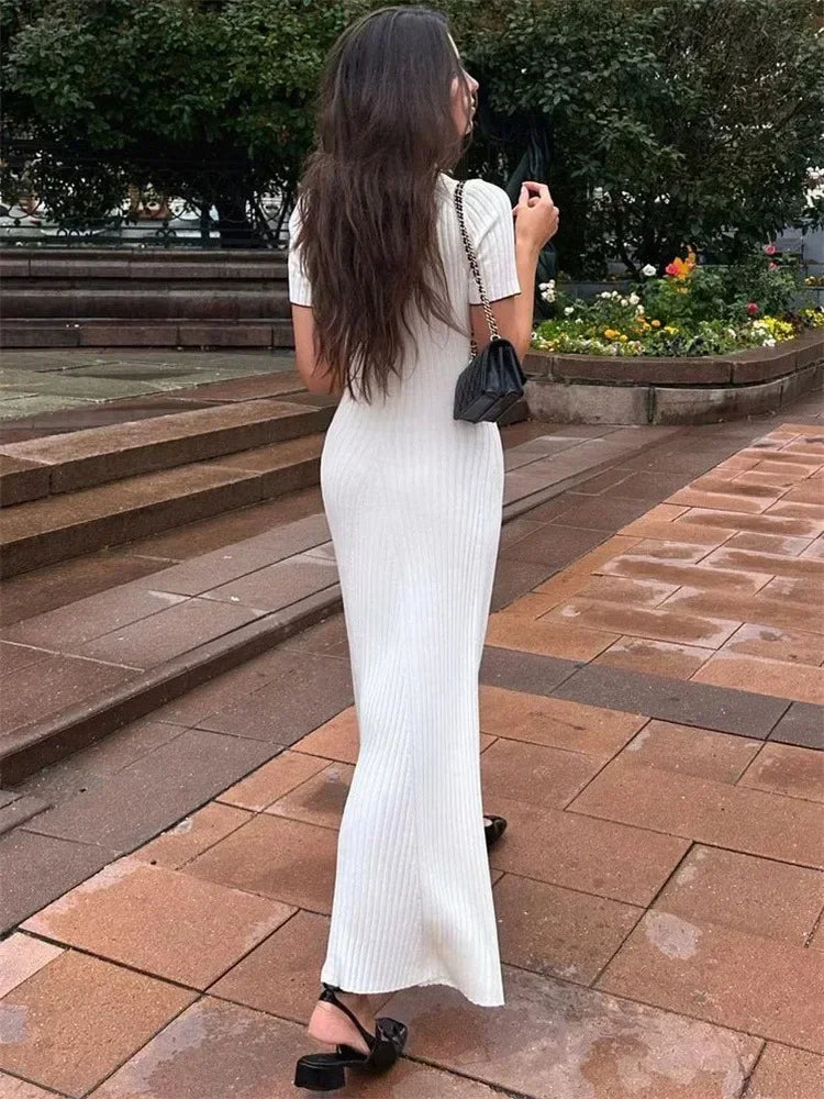 Tossy White Knit Fashion Maxi Dress For Women