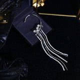 Fashion Sparkling Long Tassel Crystal Stars Ear Clip