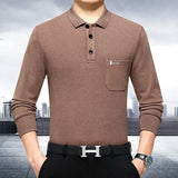 Mens Spring Autumn Solid Pullover Turndown Collar Button