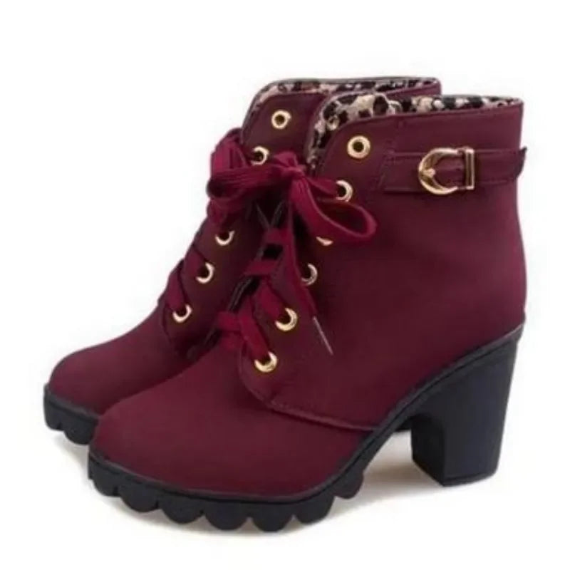 Winter High Heeled Women Boots Cross Straps Short