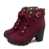 Winter High Heeled Women Boots Cross Straps Short