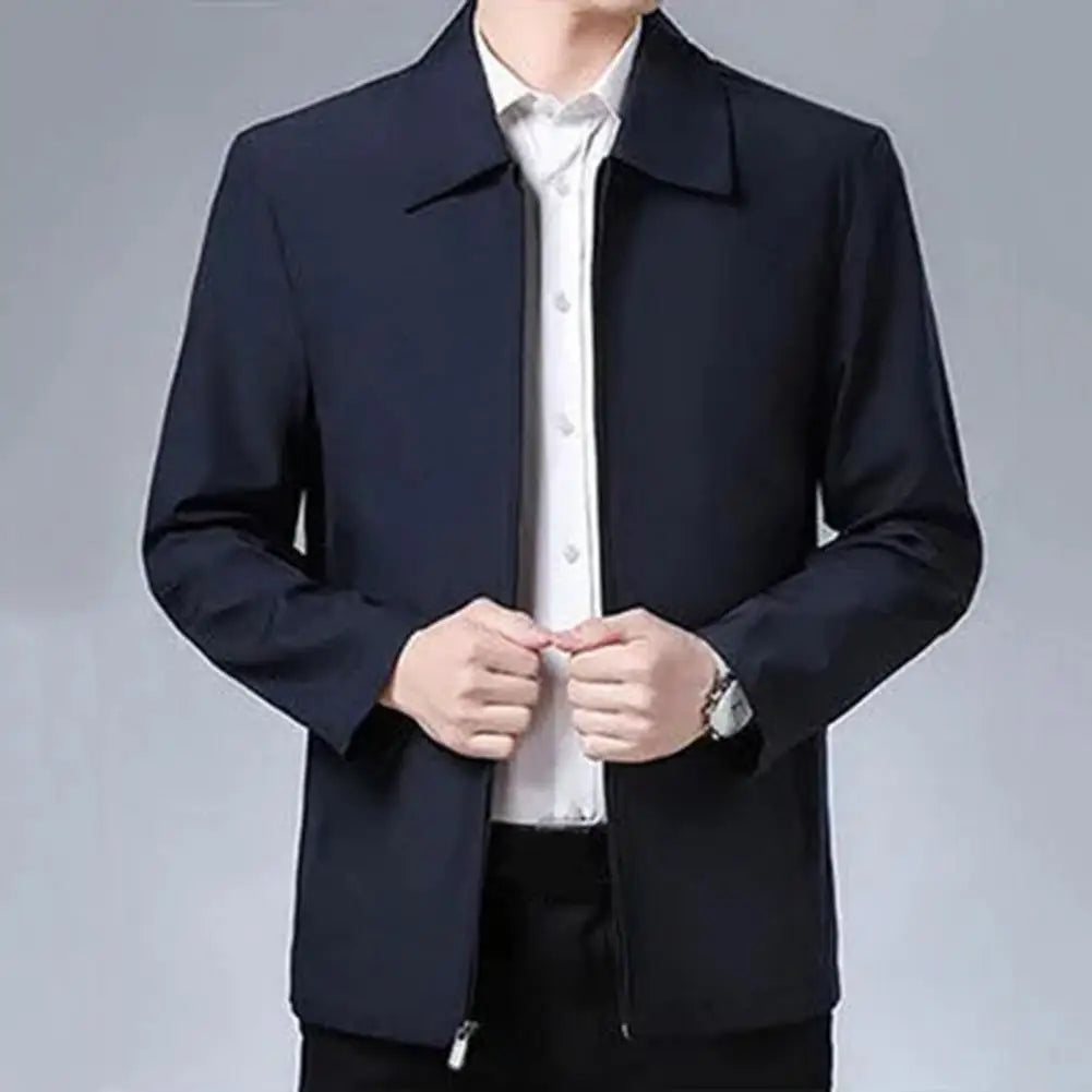 Two Side Zipper Pockets Men Jacket Elegant Mid-aged