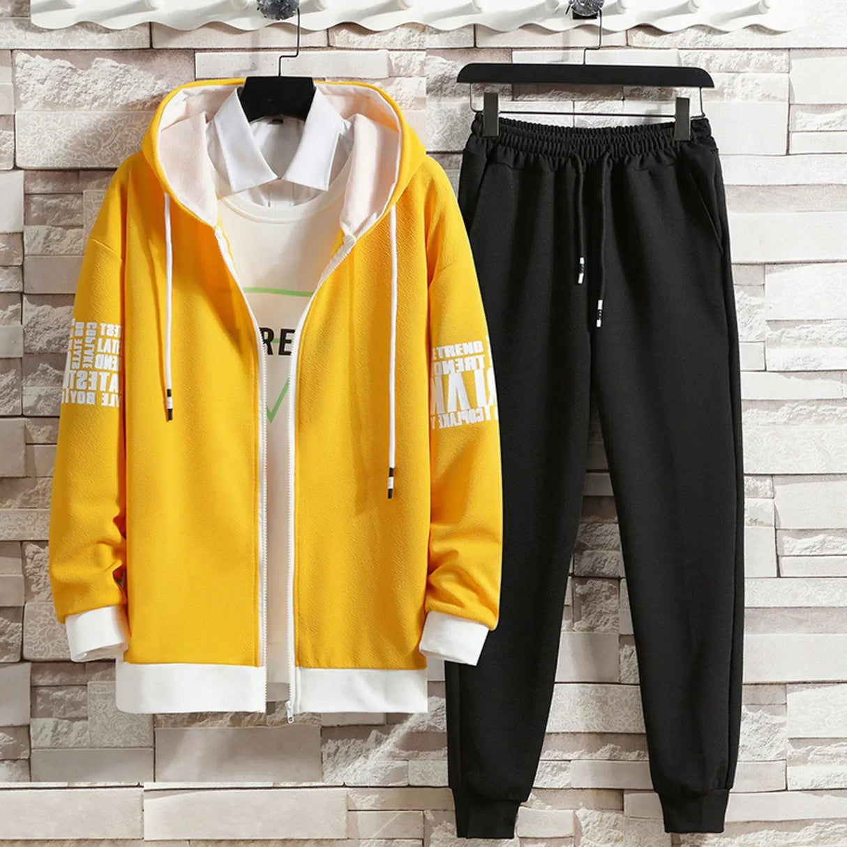 Spring Autumn Men Sets Zipper Hoodies+Pants Set Gym