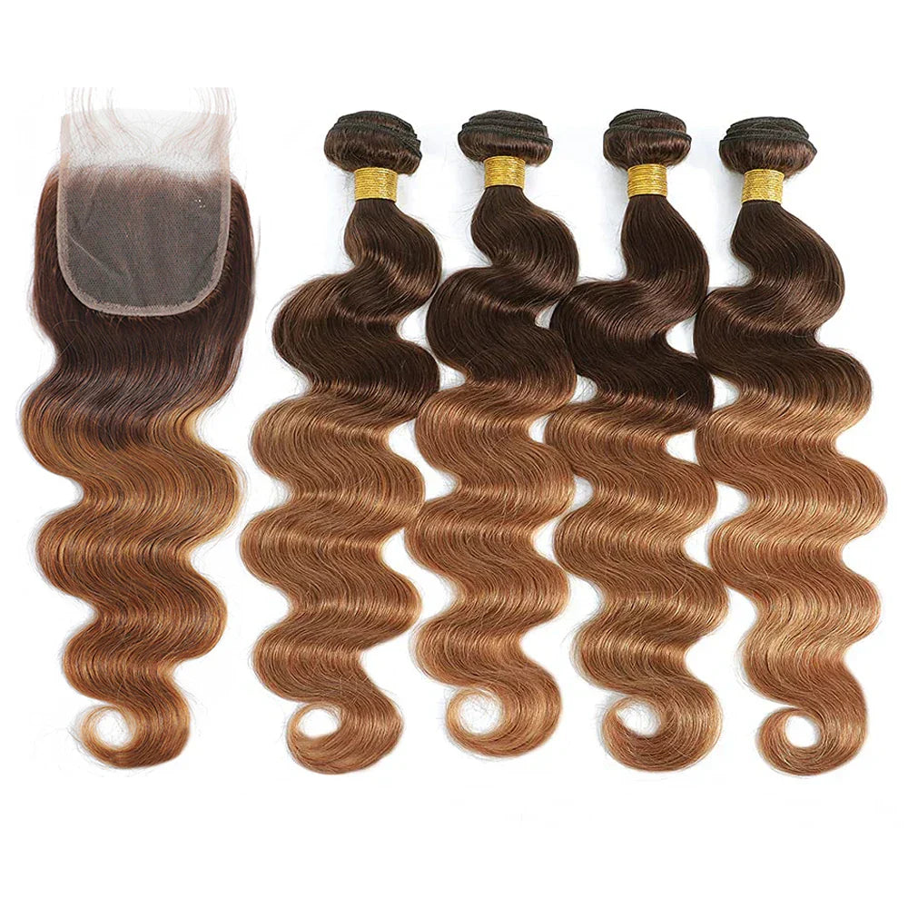 Ombre Body Wave Bundles With Closure Brazilian Human