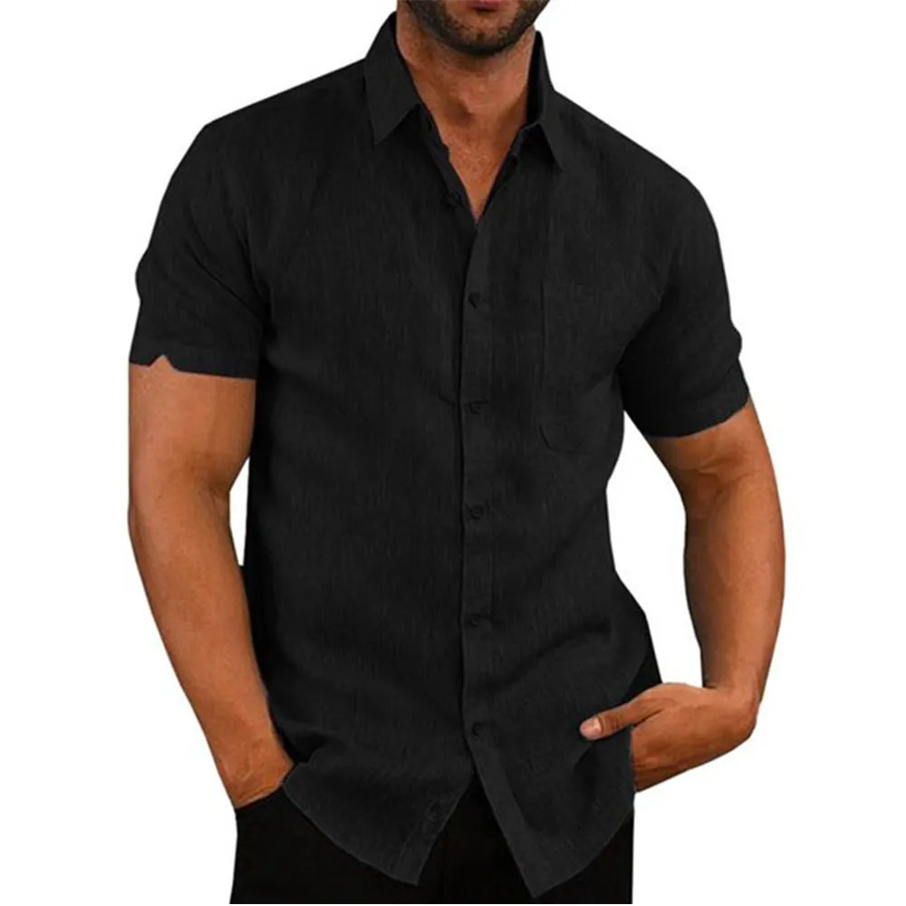 Cotton Linen Hot Sale Men's Short-Sleeved Shirts Summer