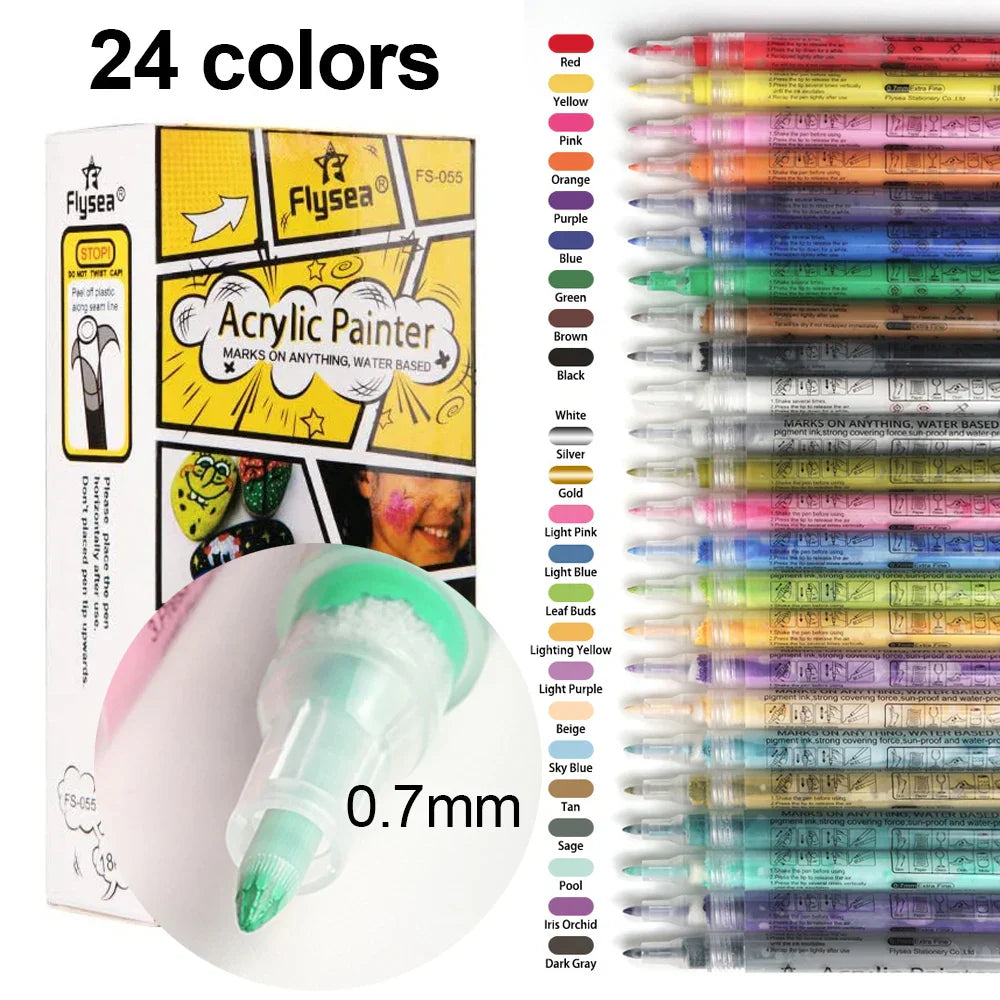 12/18/24Colors Nail Art Graffiti Pen Set Waterproof Drawing