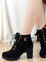 Winter High Heeled Women Boots Cross Straps Short