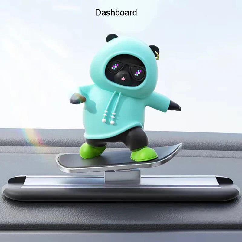 Creative Car Ornament Funny Cartoon skateboarding Bear Removable