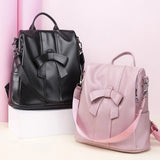 TRAVEASY PU Leather Vintage Bows Cute Woman Backpack