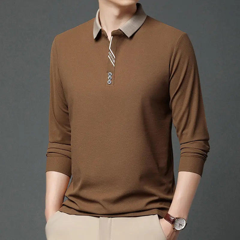 Autumn New Men's Long Sleeved Waffle Polo Shirt