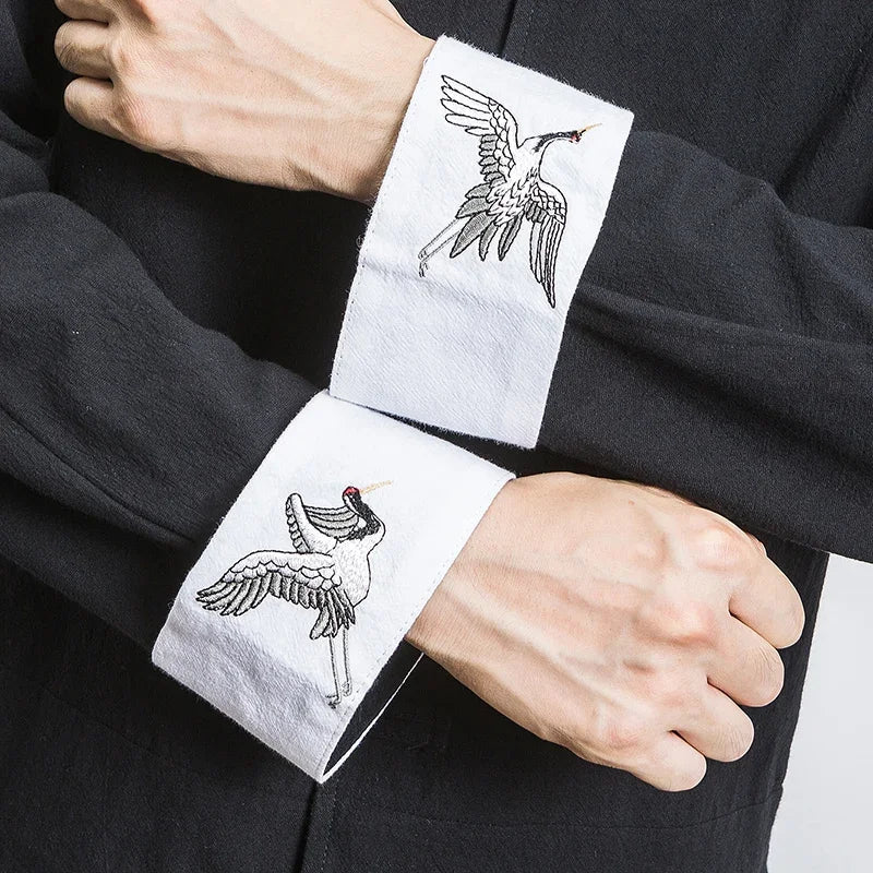 Spring Crane Embroidery Top Traditional Chinese Clothing for
