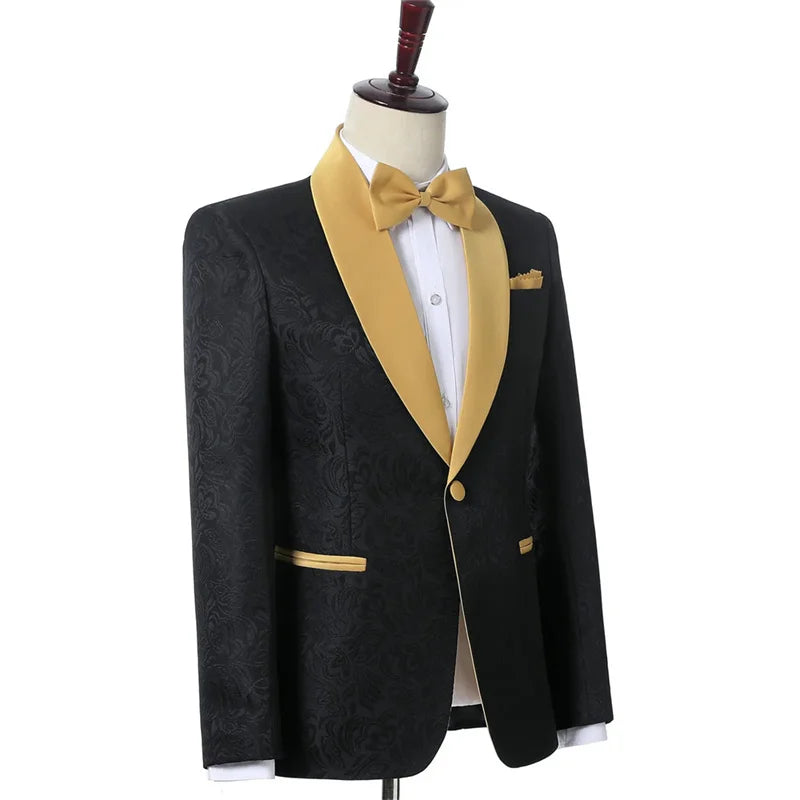 Floral Wedding Suits for Men with Gold Shawl