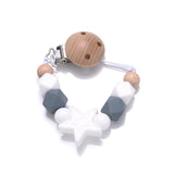 Baby Pentagram Silicone Beads Pacifier Chain Wooden Teether