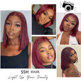 Bob Wig Human Hair Burgundy 99J Straight 13X4