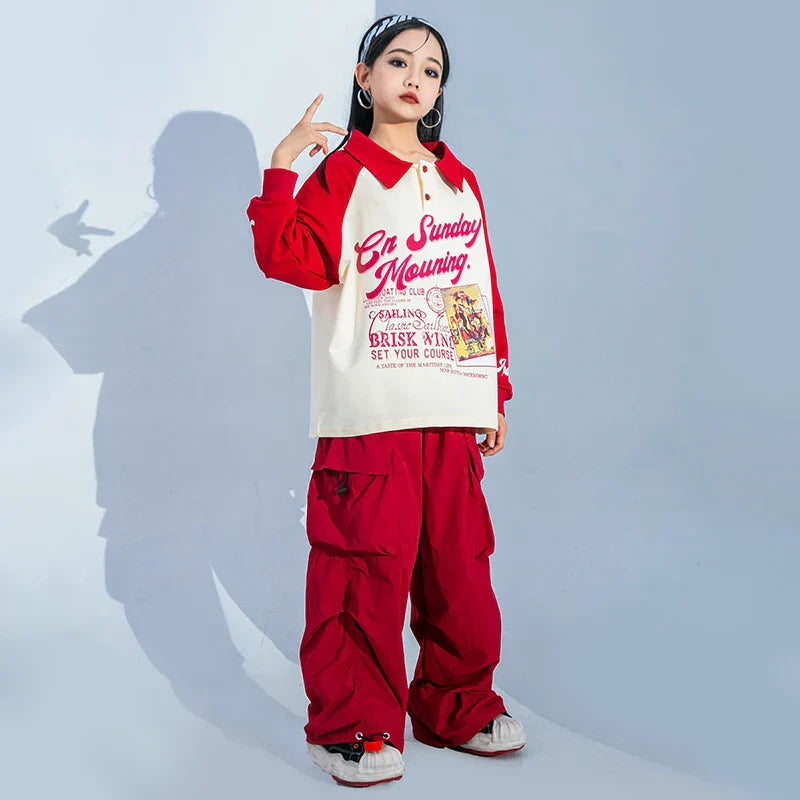 Kids Hip Hop Clothing White Polo Sweatshirt Tops