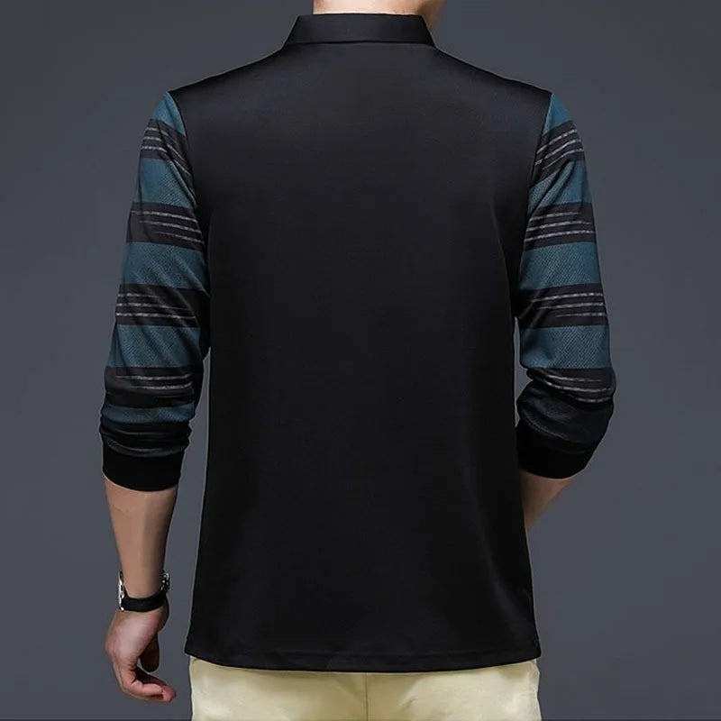 Spring Autumn Men Striped Long Sleeve Polo Shirts