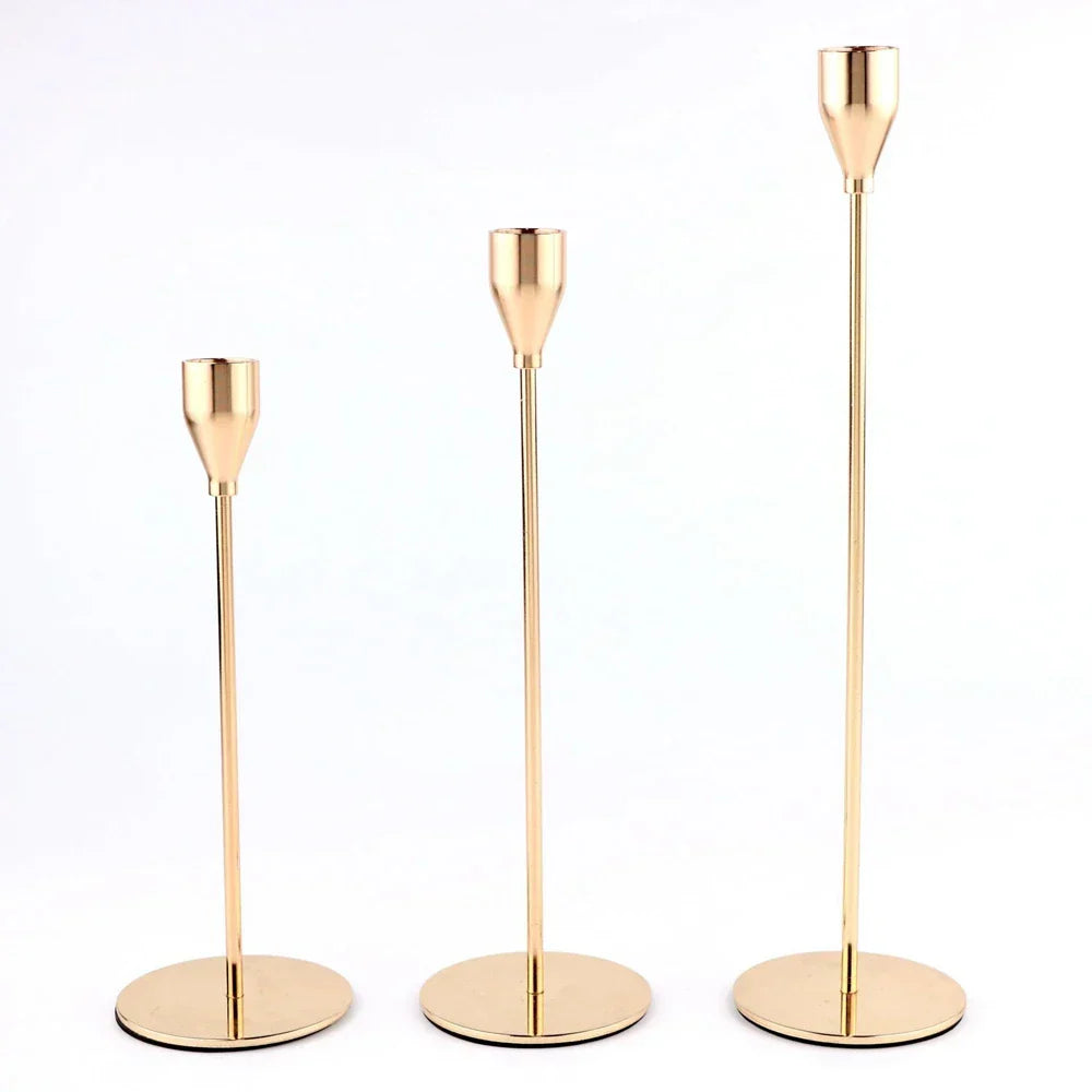 3Pcs/Set Chinese Style Metal Candle Holders Simple Golden