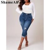 Womens Plus Size Casual Jeans Washed Button Fly