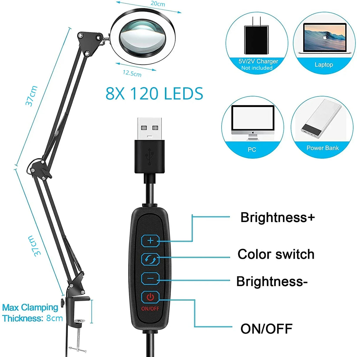 2021 NEW 200MM Diam 120 LED 8X Magnifying