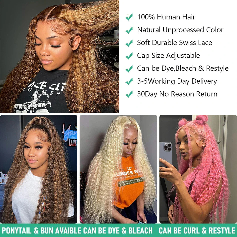 30 32Inch Highlight Curly 13x6 Lace Front Wig