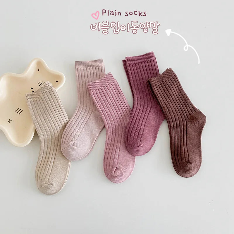 5Pairs/lot Solid Kids Socks Casual Baby Girls Boys