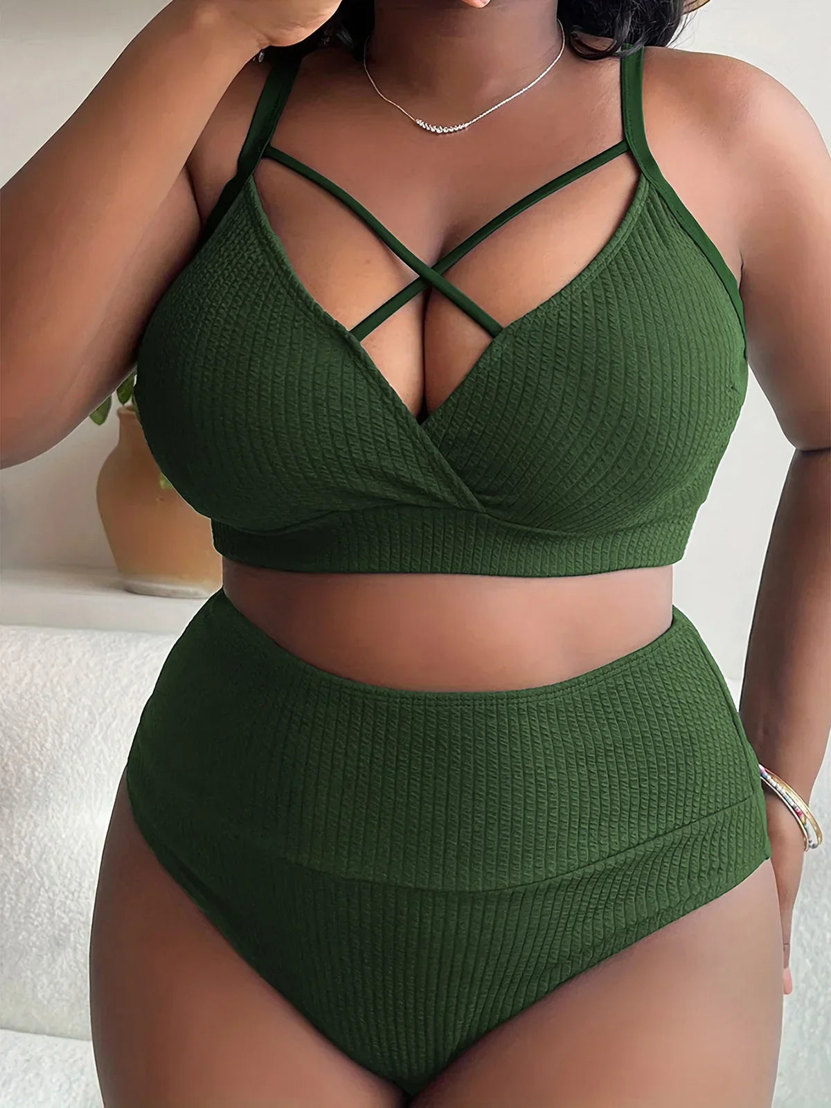 0XL 4XL Ribbed Bikini Large Size Swimwear Plus
