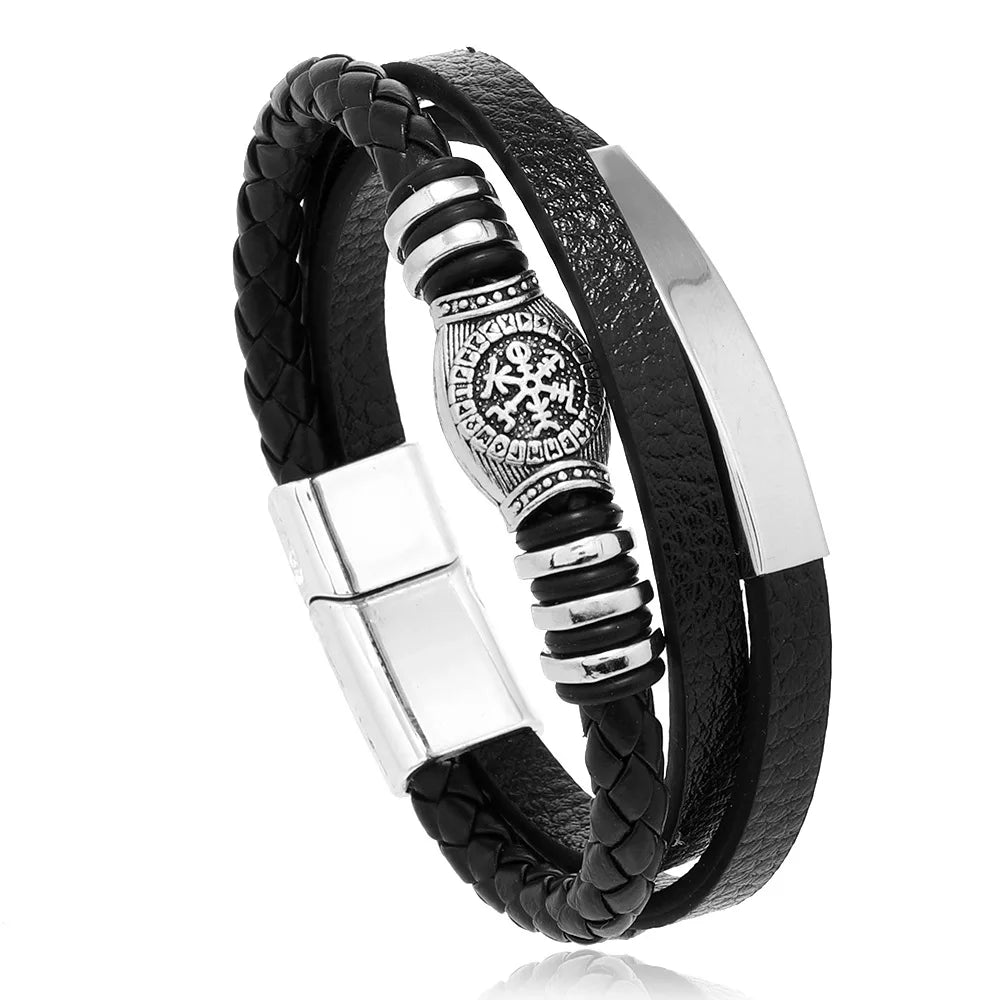 Trendy Leather Bracelets Men Stainless Steel Multilayer Braided