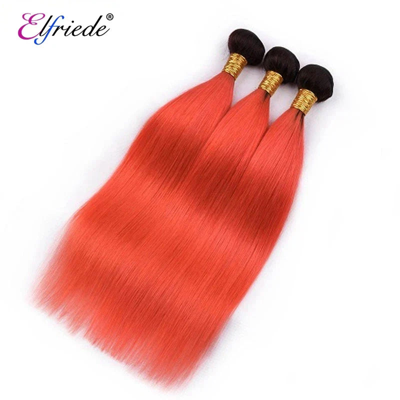 Elfriede 1BOrange Red Straight Ombre Colored Hair Bundles