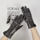 Fashion Chain Women' PU Leather Gloves Winter Warm