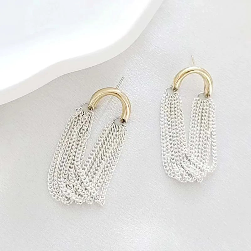 Fashion Metal U Shape Tassel Chain Earrings For