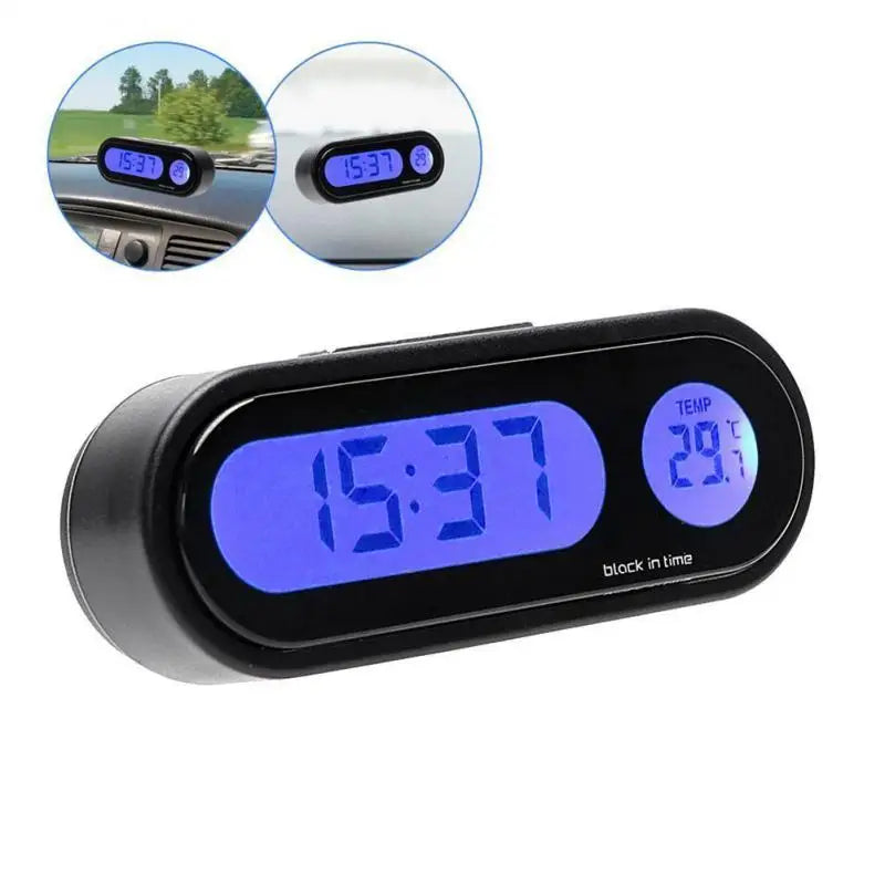 1~10PCS Car Mini Electronic Clock with Thermometer - Luminous Digital Dashboard Watch