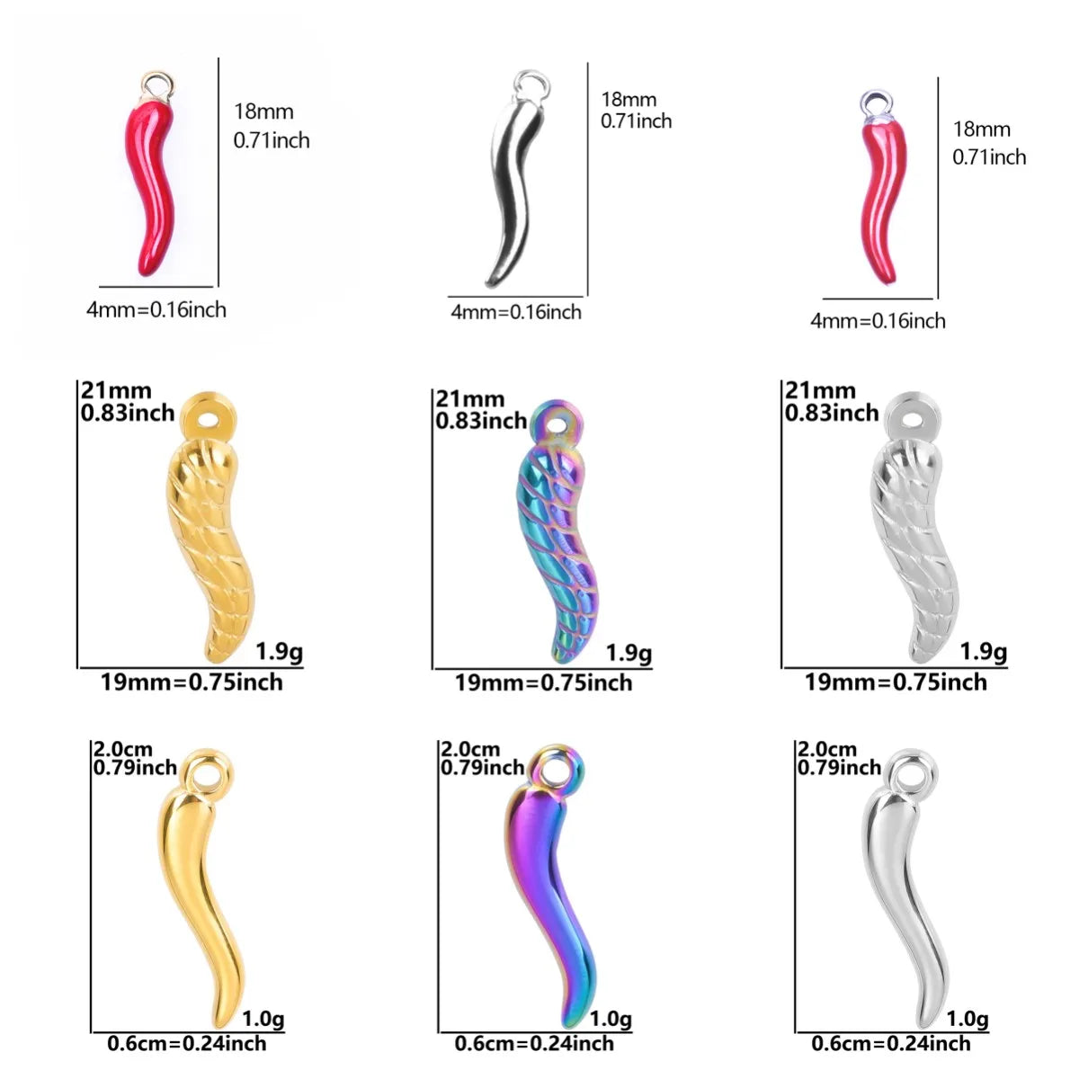 5pcs Stainless Steel Chili Charms Pendant For Jewelry