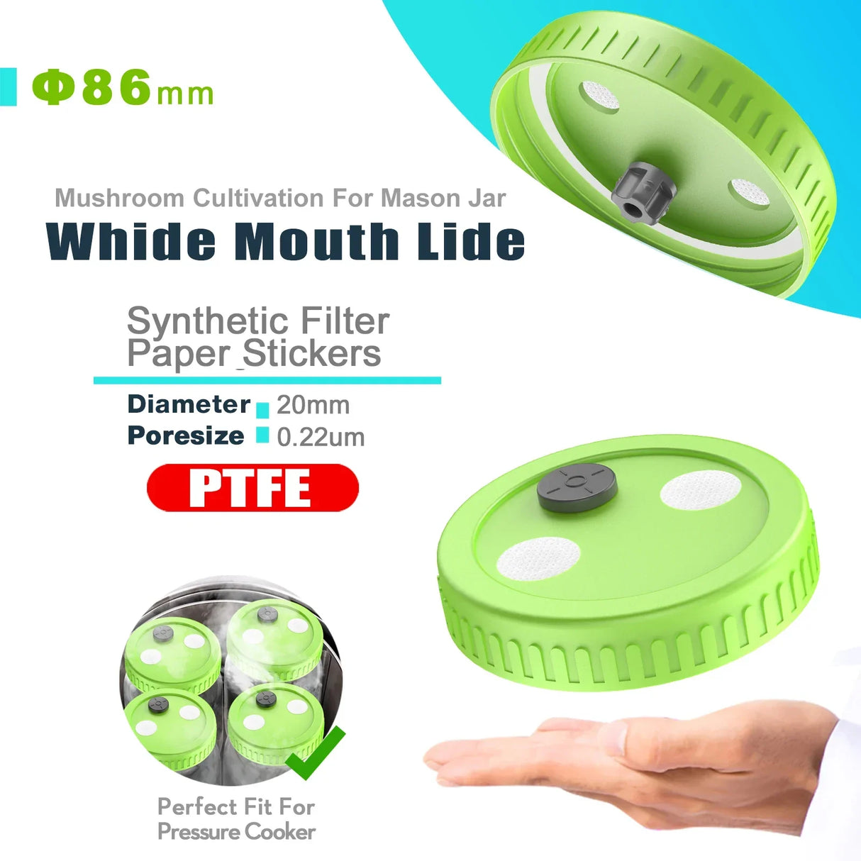 Liquid Culture Lids - Autoclavable 86mm Wide Mouth