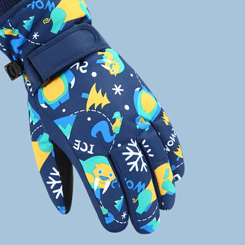 Children Winter Ski Gloves Waterproof Thicken Mittens Snow