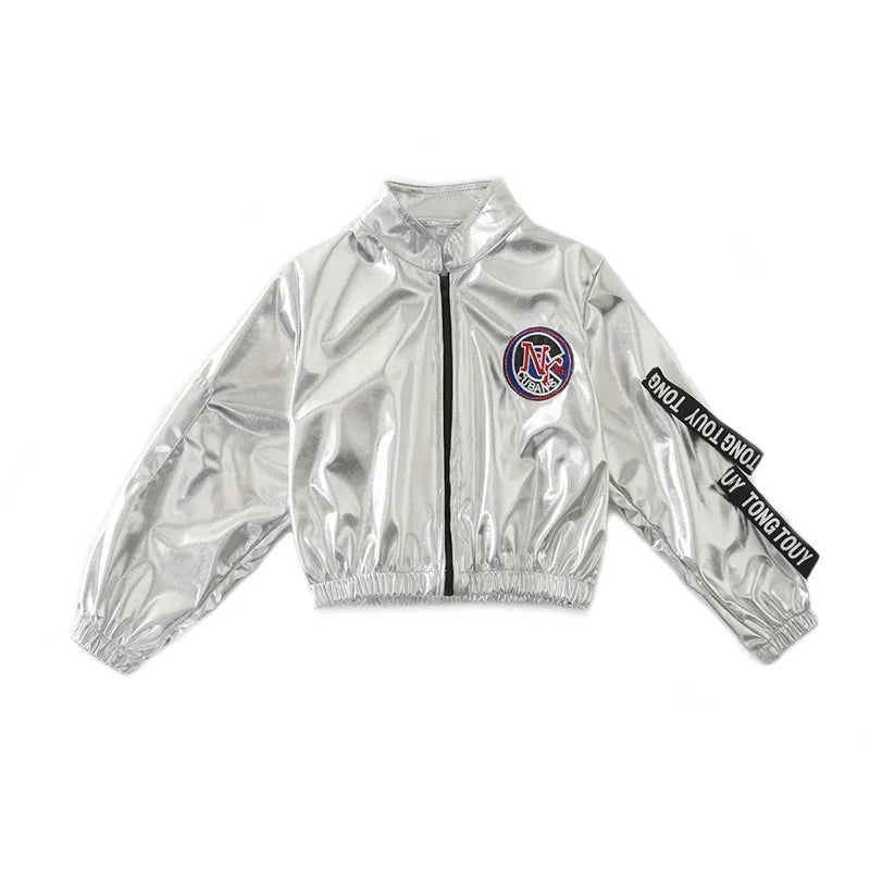 Children silver stage hip hop girl dance costume