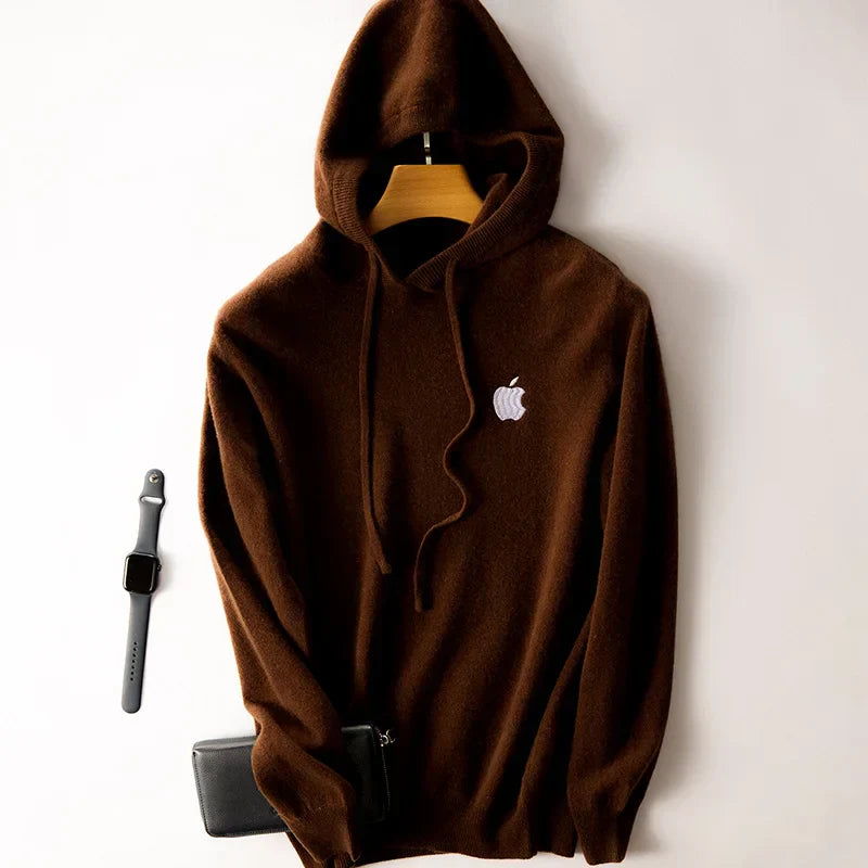 100% Cashmere Hoodies Tracksuit Apple Print Hooded Pullover