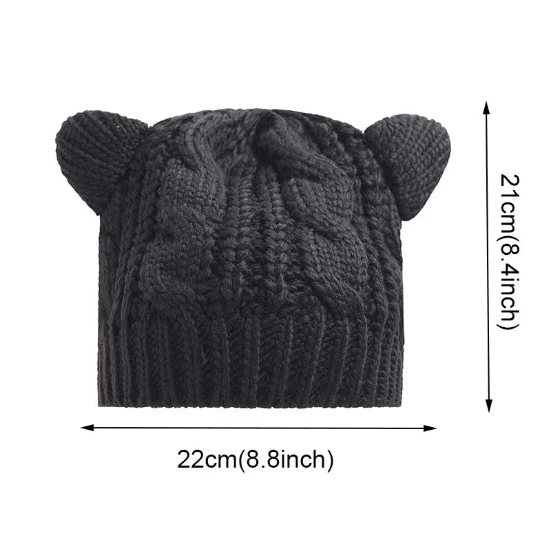 Solid Color Warm Cat Ear Knitted Hats Crochet