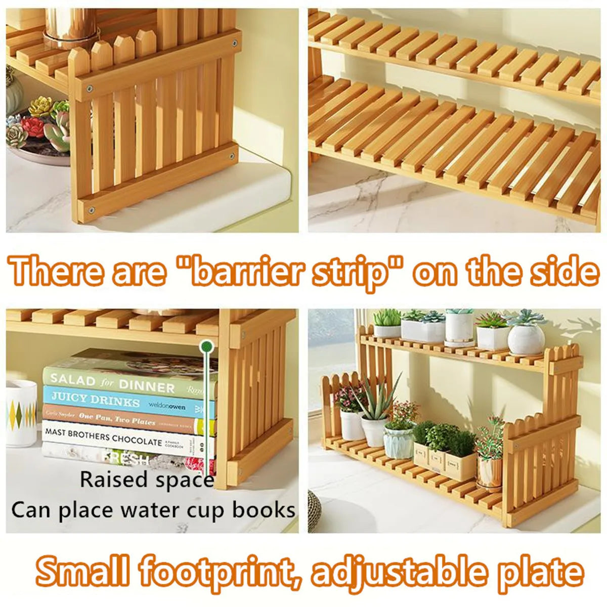 Natural Bamboo Indoor Plant Stand for Desk,Adjustable Desktop