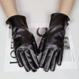 Fashion Chain Women' PU Leather Gloves Winter Warm