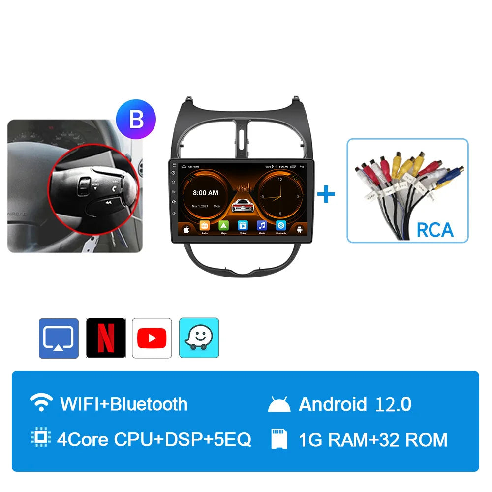 JIUYIN Car Radio For Peugeot 206 206CC 206SW