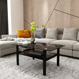 Rectangle Tempered Glass Coffee Table Metal Tube Legs