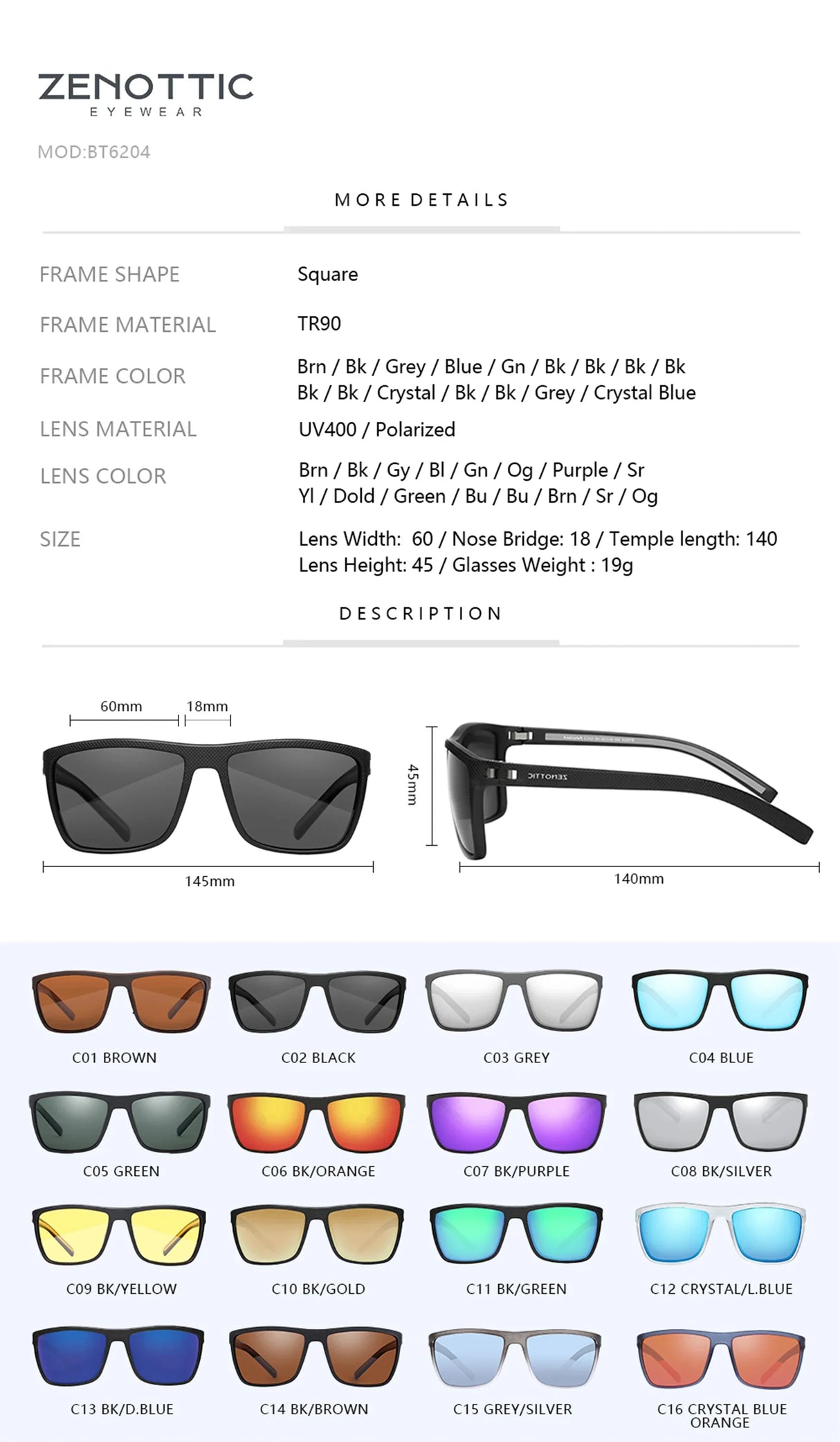 ZENOTTIC Fashion Polarized Sunglasses Shade for Women Men