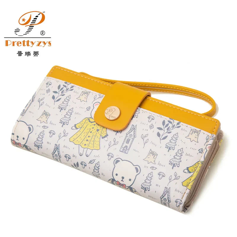 Cute Bear Cartoon PU Leather Lady Long Hand Holding Large-Capacity Card Holder Women`s Wallet Girl Fashion Coin Purse Wristband